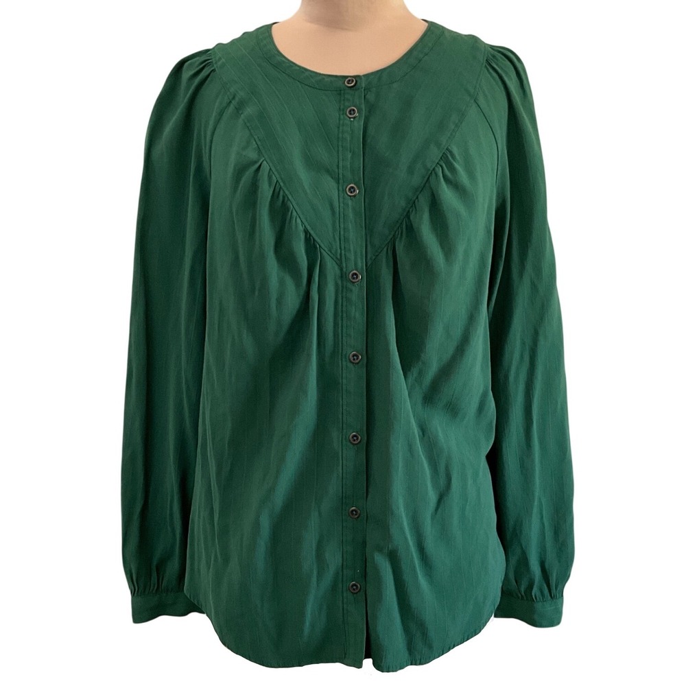 Maeve Anthropologie Emerald Green Rayon Blend Bishop Sleeve Blouse Women's M